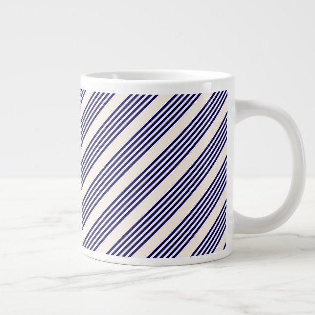 Caneca De Café Grande Marinho azul e bege cinco faixas (Direita)