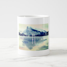 Caneca De Café Grande Marinho de Aquarela Moderna Monograma Azul Montanh