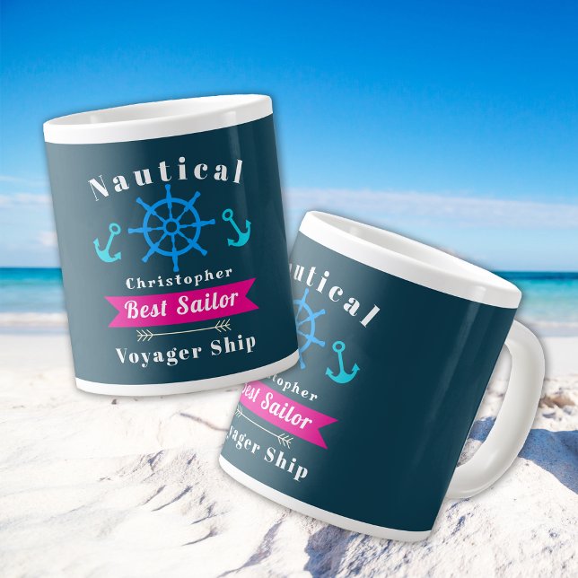 Caneca De Café Grande Marinho de melhor marinheiro náutico (Nautical Best Sailor Navy Mug.)