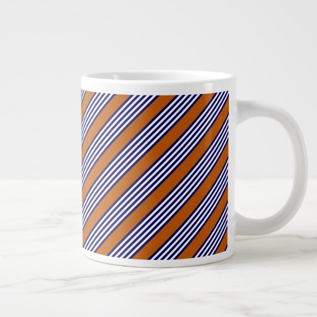 Caneca De Café Grande Marinho, listras brancas e azuis com laranja queim (Direita)