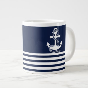 Caneca De Café Grande Marinhos náuticos, lâminas brancas e âncora bra