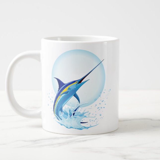 Caneca De Café Grande Marlin Azul Saltando do Oceano (Esquerda)