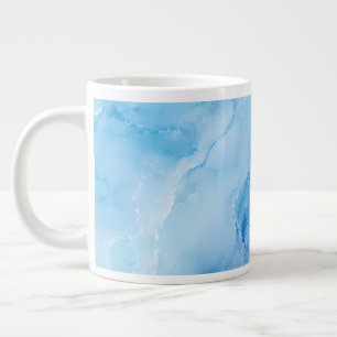 Caneca De Café Grande Mármore Abstrato Azul Céu Luxuoso