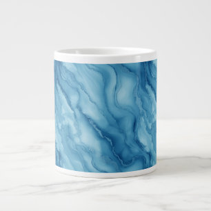 Caneca De Café Grande Mármore Azul Elegante com Design Fluido Ondulado
