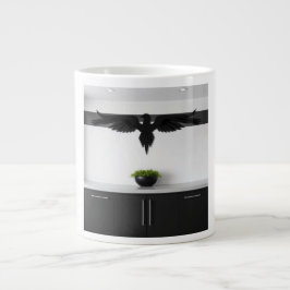 Caneca De Café Grande Matte Black Raven Accents High Contrast Architectu