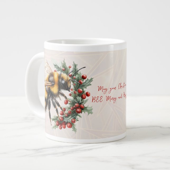 Caneca De Café Grande May Your Christmas BEE Merry and Bright (Frente Esquerda)