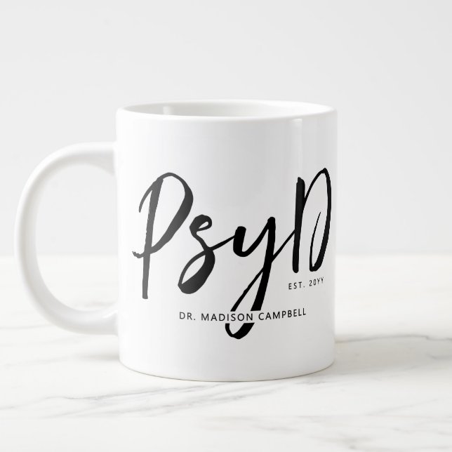 Caneca De Café Grande Médico de PsyD Personalizado (Esquerda)