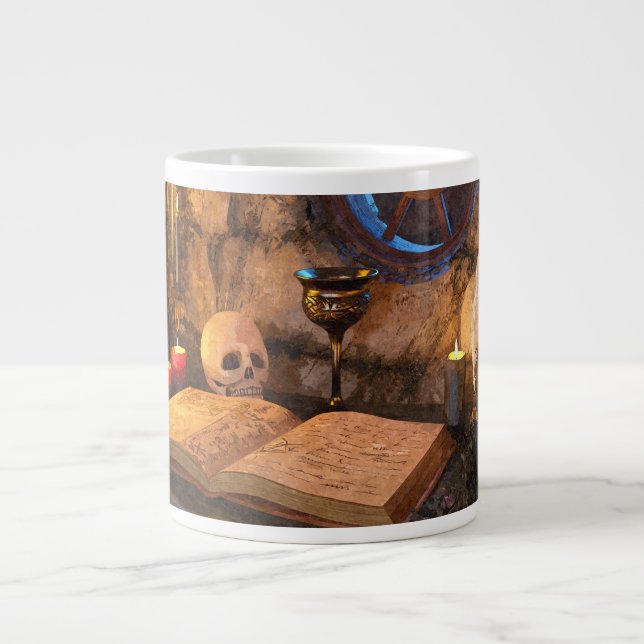 Caneca De Café Grande Medieval Fantasy Wizard's Study (Frente)