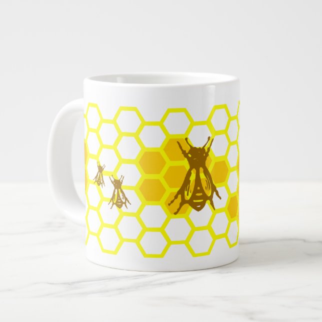 Caneca De Café Grande Mel Bee Honeycomb Pattern Mug (Frente Esquerda)
