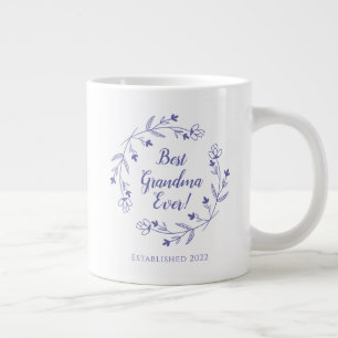 Caneca De Café Grande Melhor Avó do Mundo Família Coroa Floral Ano Azul