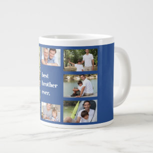 Caneca De Café Grande Melhor Irmão de Colagem de Fotografias Azul e Bra