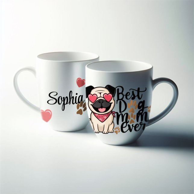Caneca De Café Grande "Melhor Mãe Cachorro Nunca" - ilustração persinali (best mom customizable pug mug)
