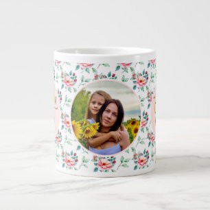 Caneca De Café Grande Melhor Mãe do Mundo Floral Foto Dia das Mães