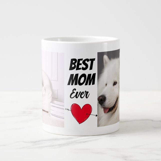 Caneca De Café Grande Melhor mãe personalizada com duas fotos e texto (Frente)