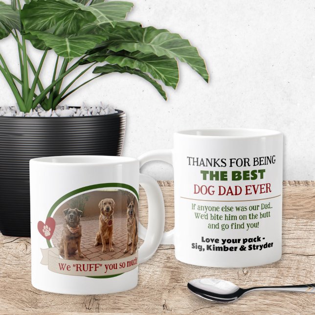 Caneca De Café Grande Melhor Pai de Cães Engraçado (Best ever dog dad gift idea for puppy father's day gift from the dogs coffee mug)
