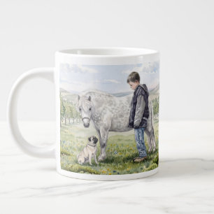 Caneca De Café Grande Melhores Amigos-Menino com Pônei e Cachorro em um