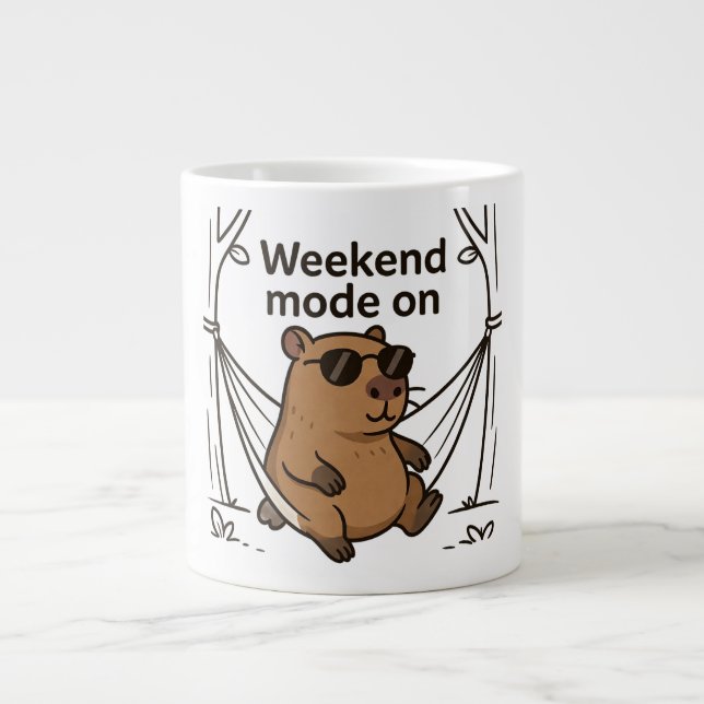 Caneca De Café Grande Meme de Capivara Preguiçosa Cartoon Adesivo (Frente)