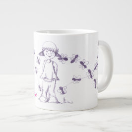Caneca De Café Grande Menina fofa desenhando com abelhas