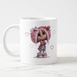 Caneca De Café Grande Menina Morango Fofa Personalizada