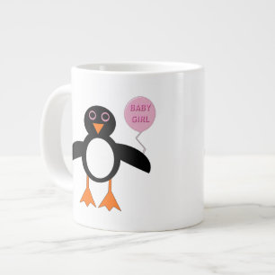 Caneca De Café Grande Menina rosa-branca-pinheira-pinguim-pinguim