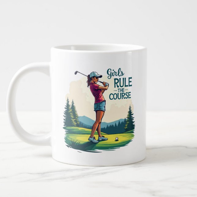 Caneca De Café Grande Meninas governam o curso Ilustração de Golfe Retro (Esquerda)