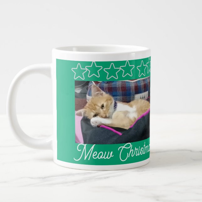 Caneca De Café Grande Meow Christmas, foto, texto, texto de trás, substi (Esquerda)