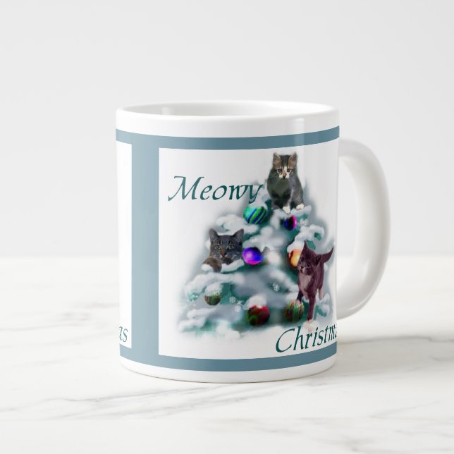 Caneca De Café Grande Meowy Christmas (Frente Esquerda)