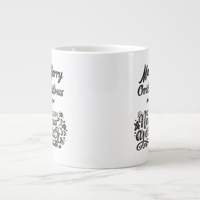 Caneca De Café Grande Merry Christmas and Happy New Year Plain Design (Frente)