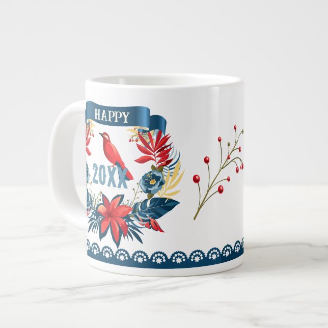 Caneca De Café Grande Merry Christmas and Happy New Year! Red Bird (Frente Esquerda)