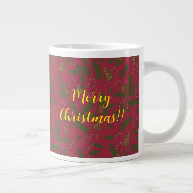 Caneca De Café Grande Merry Christmas Pinecones & Sprigs (Direita)