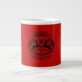 Caneca De Café Grande Merry Christmas Reindeer , Red Black