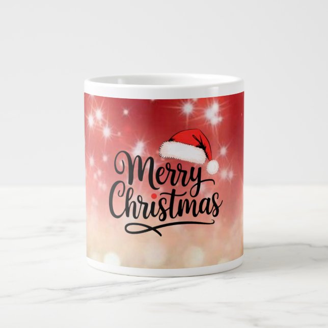 Caneca De Café Grande Merry Christmas Santa Hat Mug (Frente)