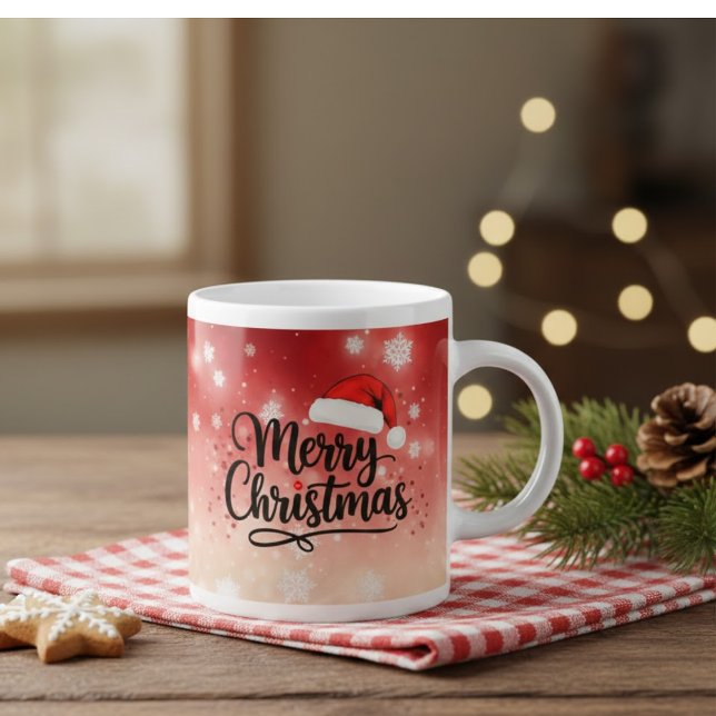 Caneca De Café Grande Merry Christmas Santa Hat Mug (Criador carregado)