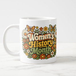 Caneca De Café Grande Mês da História da Mulher Retro 70 Floral Groovy T