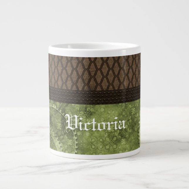 Caneca De Café Grande Metal Gear Steampunk Jumbo Mug, Verde (Frente)