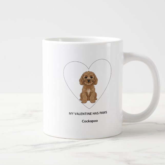 Caneca De Café Grande Meu Valentim Tem Patas Cockapoo Personalizar  (Direita)