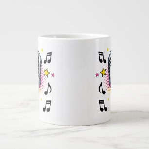 Caneca De Café Grande Microfone de pop com estrelas coloridas e notas mu