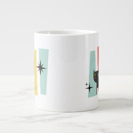 Caneca De Café Grande Mid Century Retro Cat