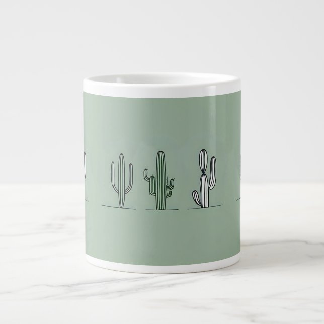 Caneca De Café Grande Minimalist Cactus Line Art Mug (Frente)