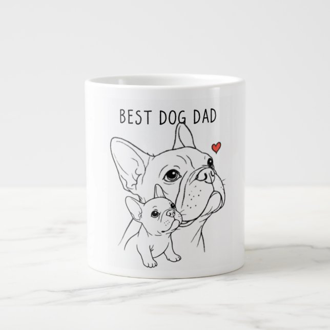 Caneca De Café Grande Minimalist French Bulldog "Best Dog Dad" Line Art  (Frente)