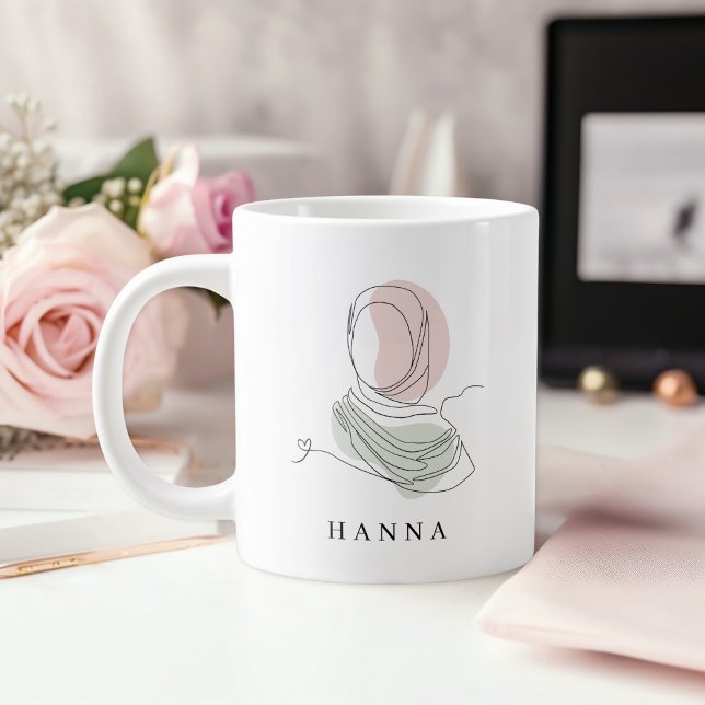 Caneca De Café Grande Minimalist Hijab Line Art Jumbo 20oz Mug | Modern (Criador carregado)