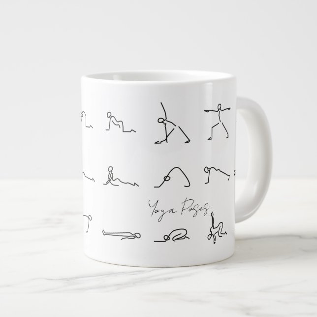 Caneca De Café Grande Minimalist Stick Figure Yoga Poses (Frente Esquerda)