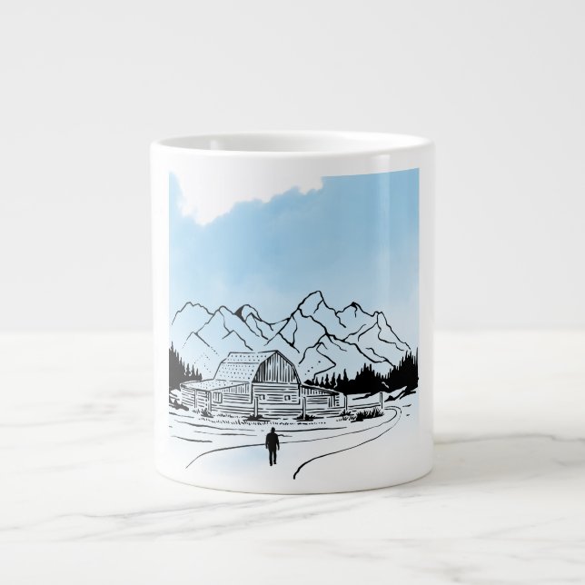 Caneca De Café Grande Minimalist Winter Mountain Adventure Jumbo Mug (Frente)