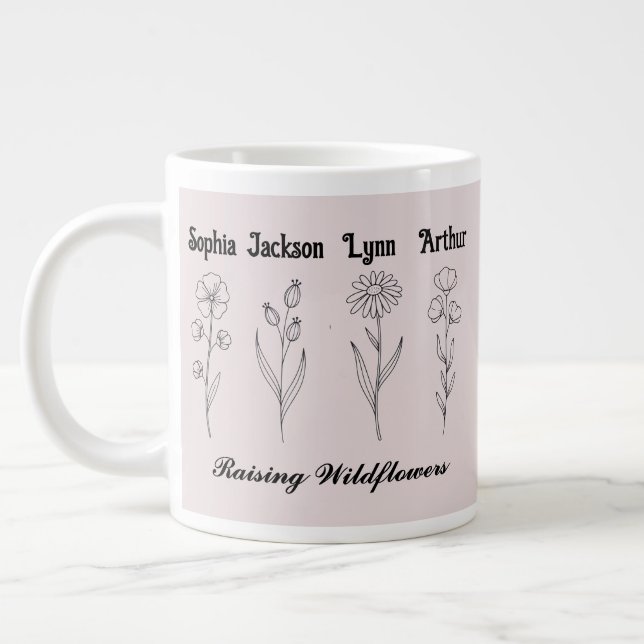Caneca De Café Grande Minimalista Nome de Crianças Personalizado com Flo (Esquerda)