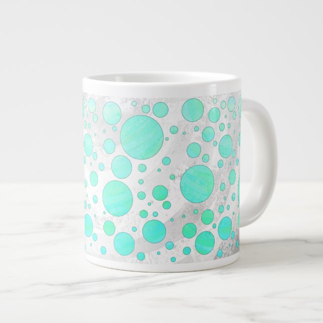 Caneca De Café Grande Mint Ice Aqua Bolinhas Azuis (Frente Esquerda)