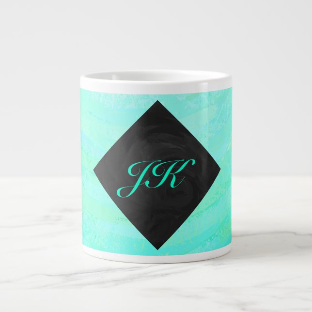 Caneca De Café Grande Mint Ice Blue e Black Monograma (Frente)