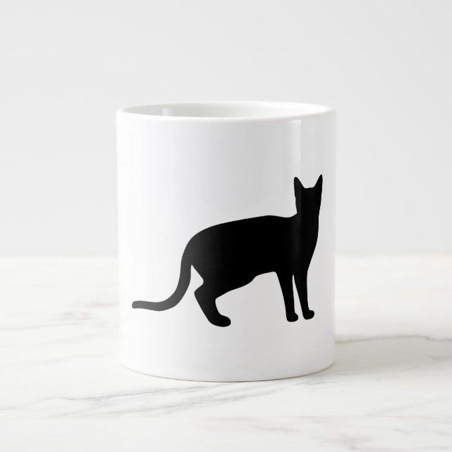 Caneca De Café Grande Mística do Felino: Uma Silhueta Gato Elegante (Frente)