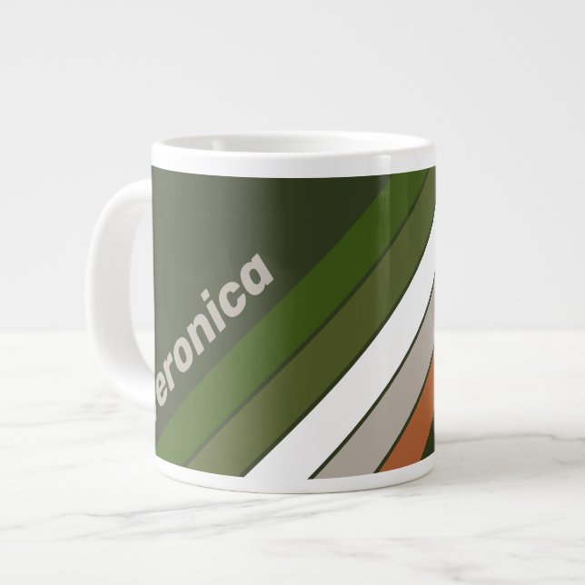 Caneca De Café Grande Misty Grove Stripes with Name (Frente Esquerda)