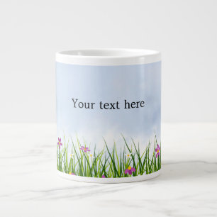 Caneca De Café Grande Modelo, Céu Azul e Flores de Verão