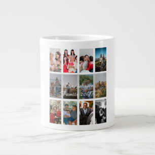 Caneca De Café Grande Modelo de Colagem de Memórias com 12 Fotos dos Avó